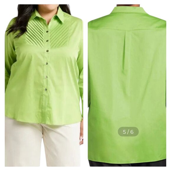 Harshman Kaliyah Pleated Button-Up Shirt – Green – Size 1X – NWT - Picture 1 of 6